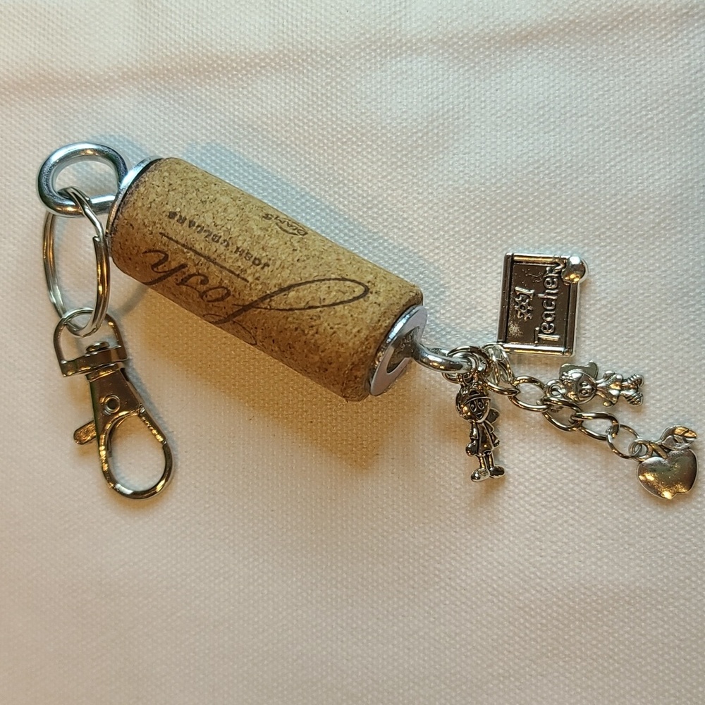 TEACHER Wine Cork Key Chain - Purse charms - Upcycled Wine Cork